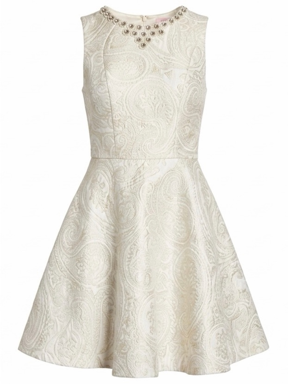 Ted Baker London Jewel Neck Cream Esttah Jacquard Fit & Flare Dress Ted 4 =US 10